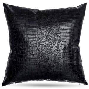 Elegant Black Faux Leather Crocodile Skin Throw Pillow Cover - NWOT